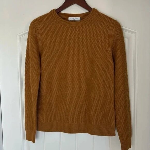 Sandro Mustard Brown Wool Blend Crew Neck Chunky Knit Sweater Women’s Size M - Picture 2 of 7